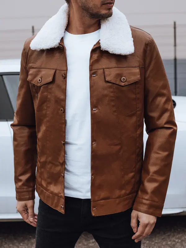 DStreet Moška usnjena jakna s krznom