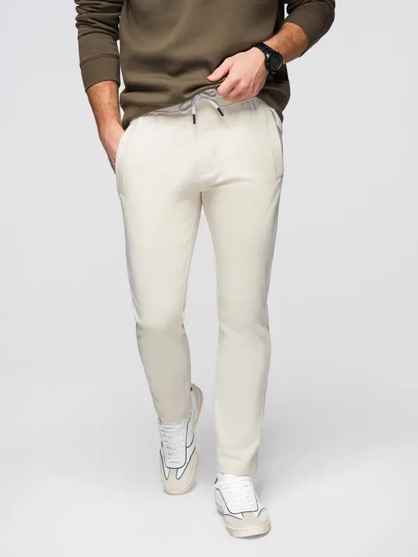 Ombre Moške bombažne trenirke Ombre BASIC - kremne