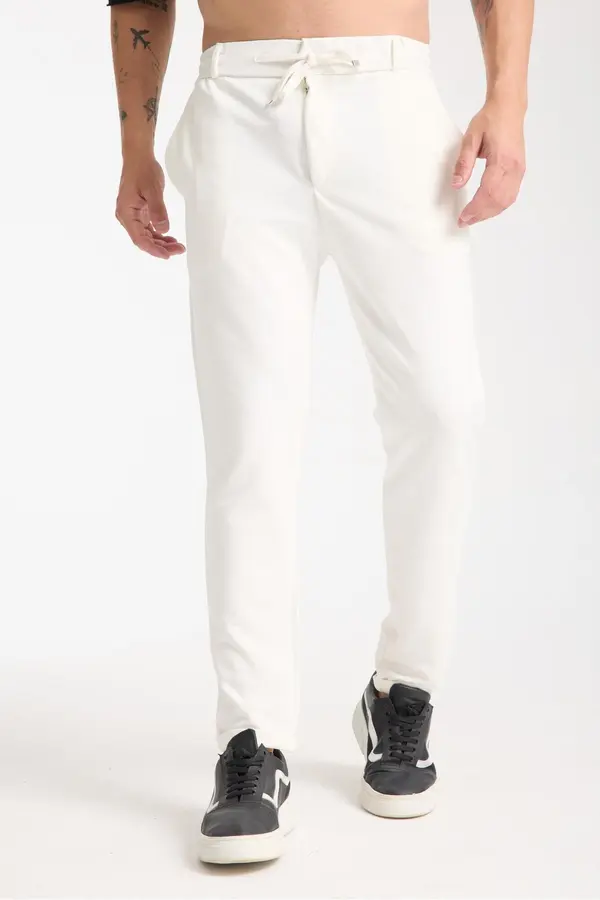 dewberry Moške elastične hlače za prosti čas - bele