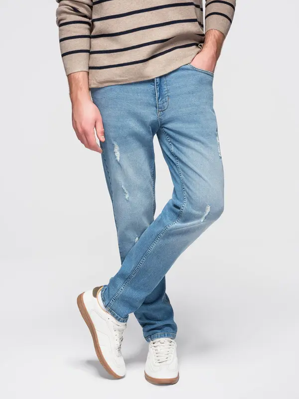 Ombre Moške kavbojke CARROT FIT z odrgninami - svetlo modre