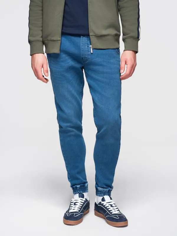 Ombre Moške ombre jeans hlače za prosti čas z vrvico v pasu - modre