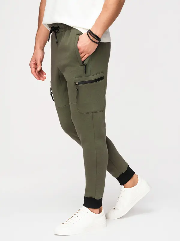 Ombre Moške ombre jogger trenirke z žepi - olivno rjave