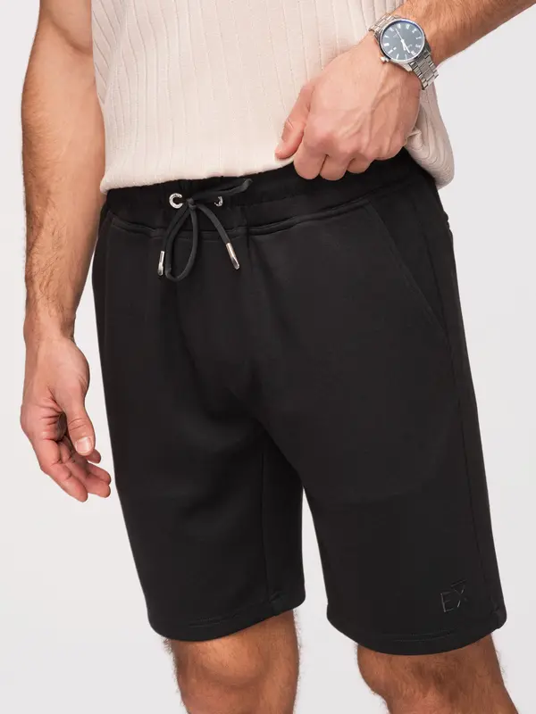 Ombre Moške pletene kratke hlače Ombre REGULAR FIT - črne