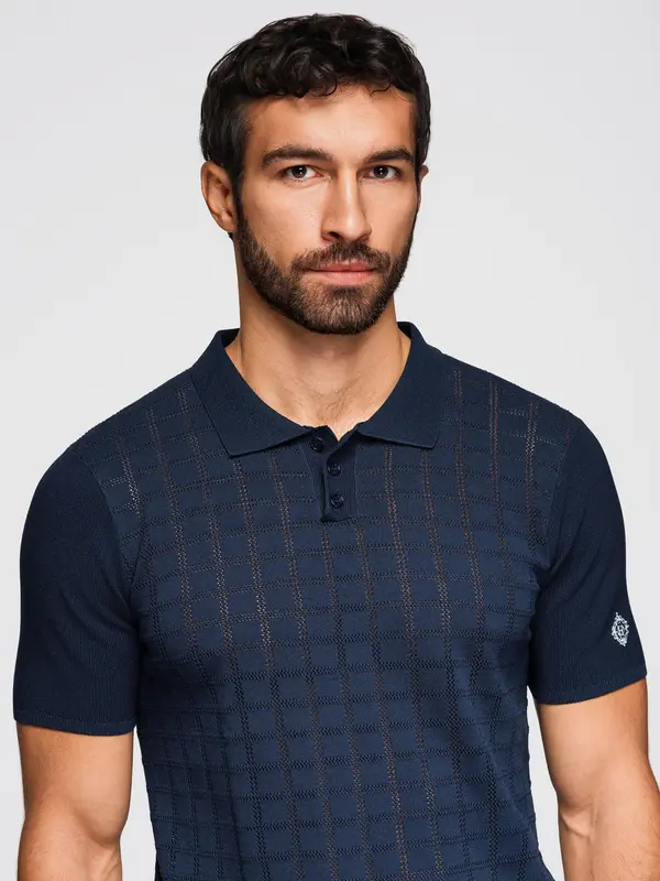 Ombre Moške polo majice iz viskoze ombre - temno modre