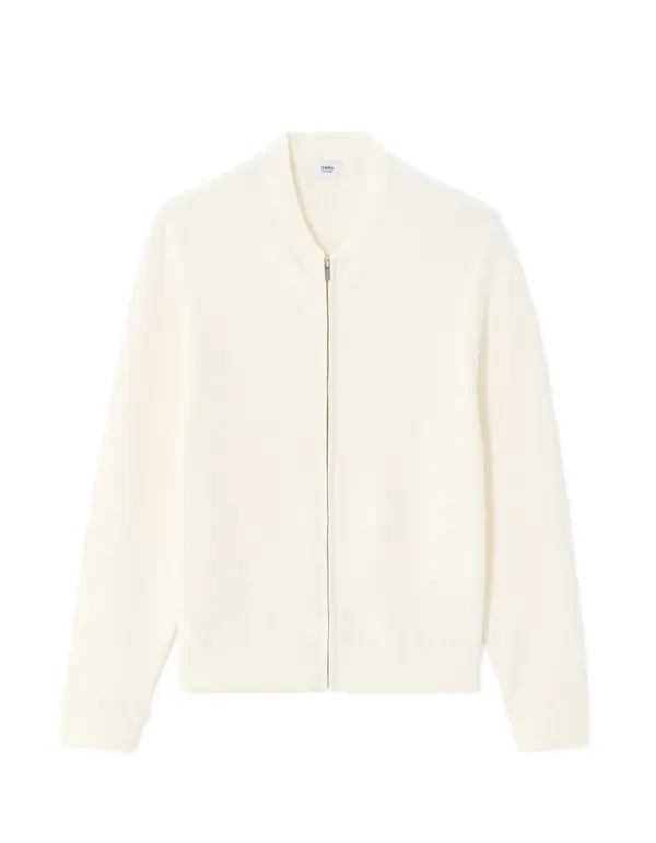 Celio Moški beli pulover z zadrgo