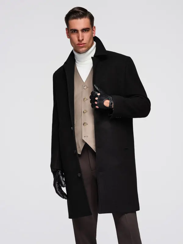 Ombre Moški črn plašč z ovratnikom