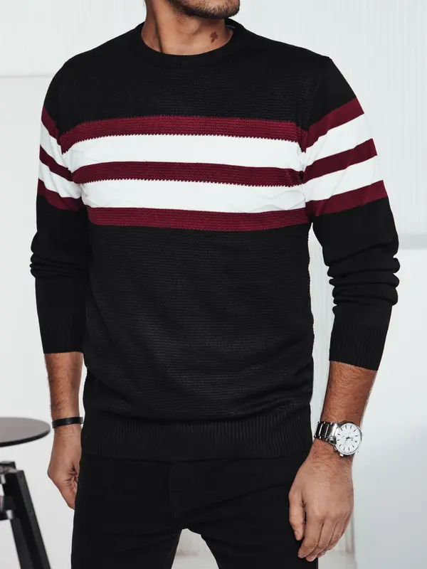 DStreet Moški črni pulover s črtami