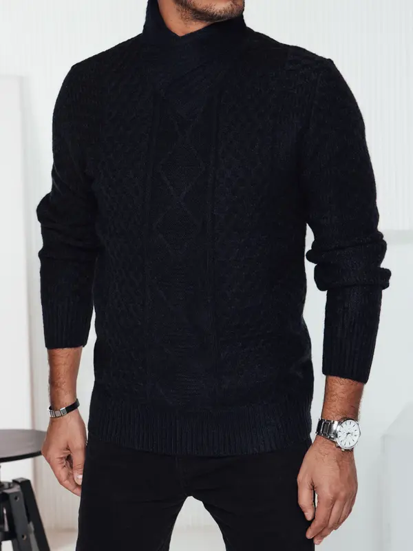 DStreet Moški črni pulover z ovratnikom