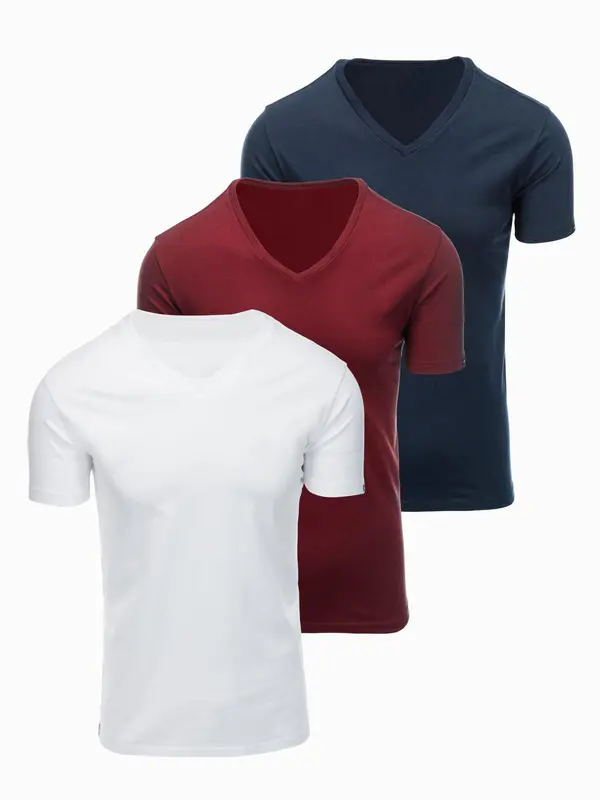 Ombre Moški komplet majic z V-izrezom Ombre BASIC - bel/moder/bordo