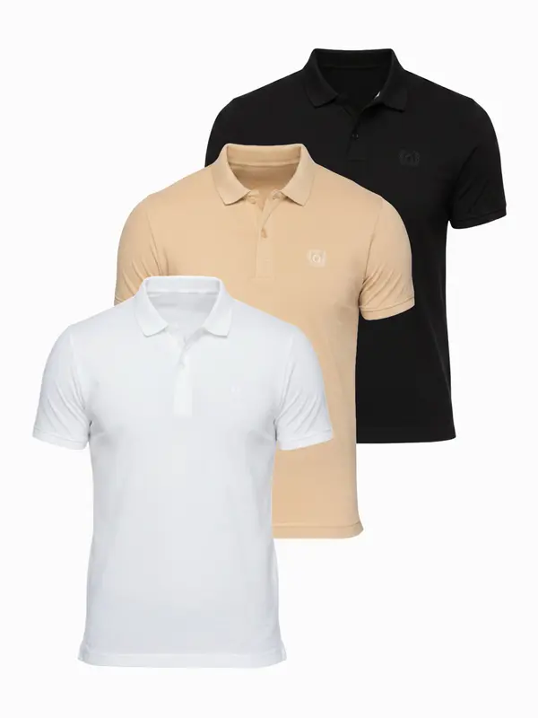 Ombre Moški komplet polo majic Ombre BASIC - črno/belo/bež