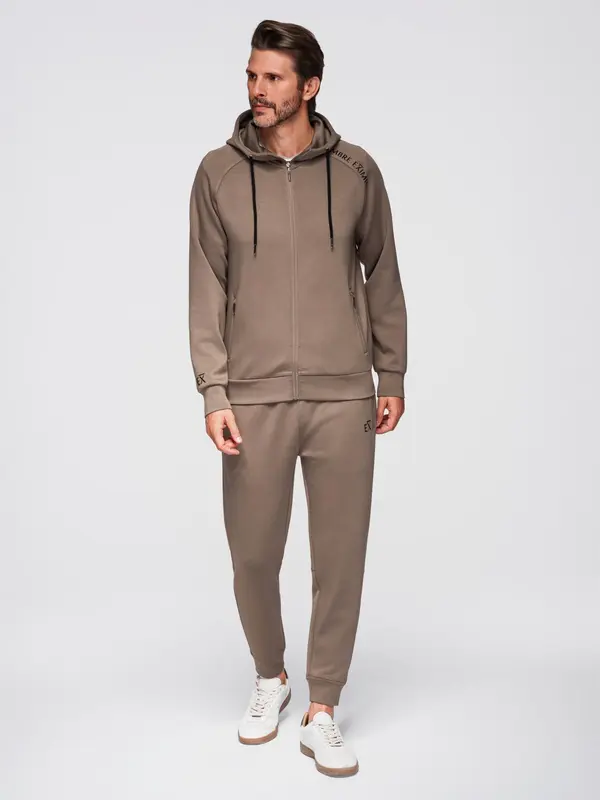 Ombre Moški komplet puloverja s kapuco in trenirk - siv