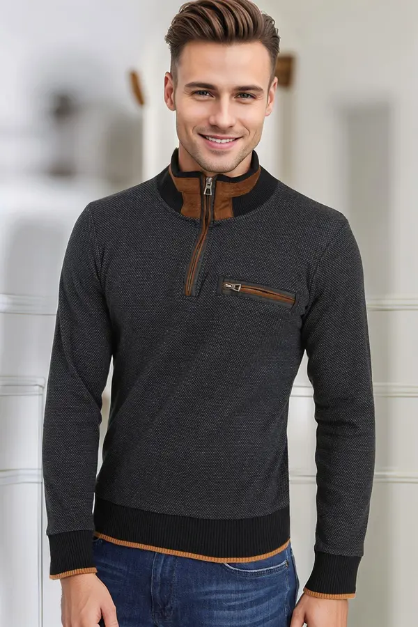 dewberry Moški pulover Dewberry črno-siv