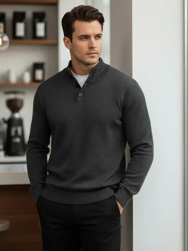 DStreet Moški pulover z gumbi