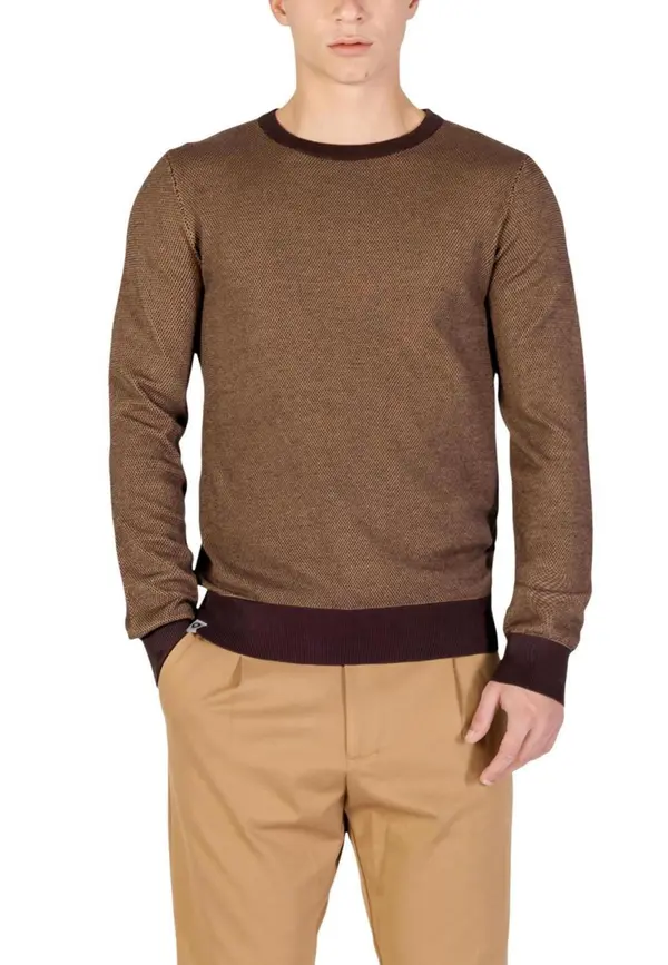 Yos Moški rjav pulover z okroglim izrezom