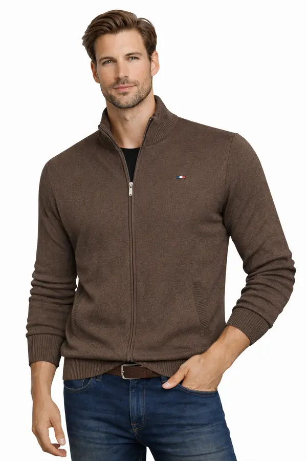 ORIGINAL REDWAY Moški rjav pulover z zadrgo