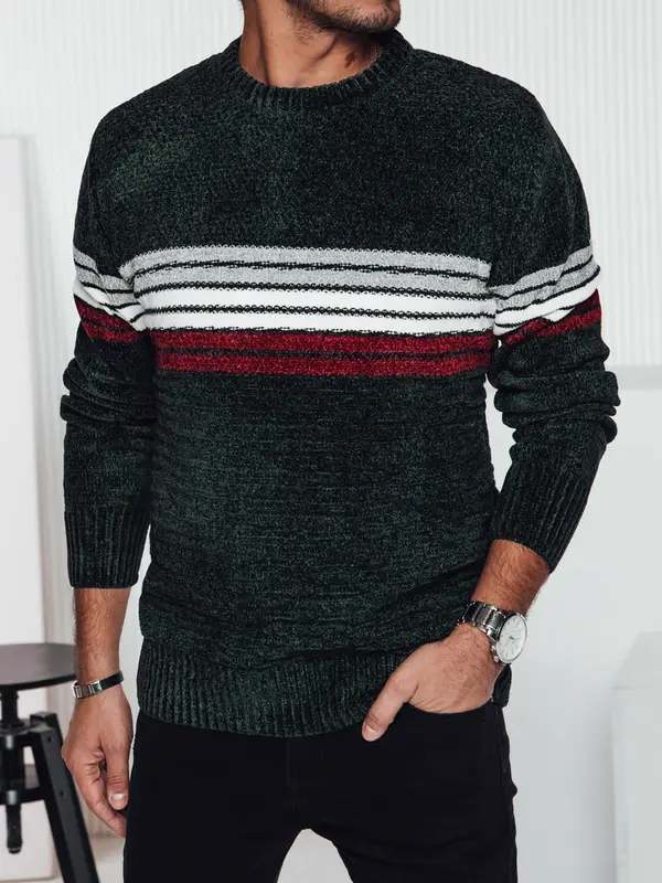 DStreet Moški zeleni črtasti pulover