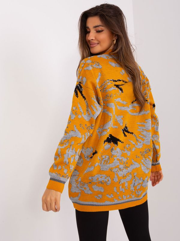 Fashionhunters Mustard gray cardigan with a pattern