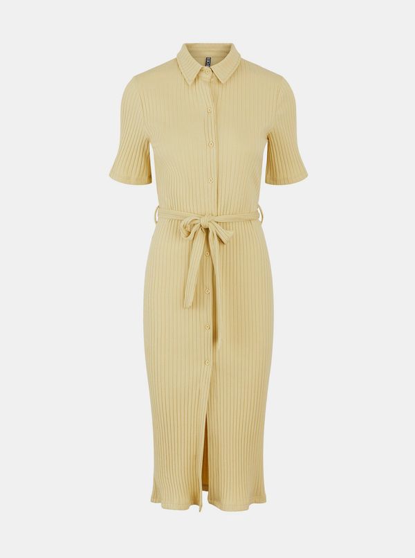 Pieces Mustard Shirt Midi Dress with Tiana Ties - Women