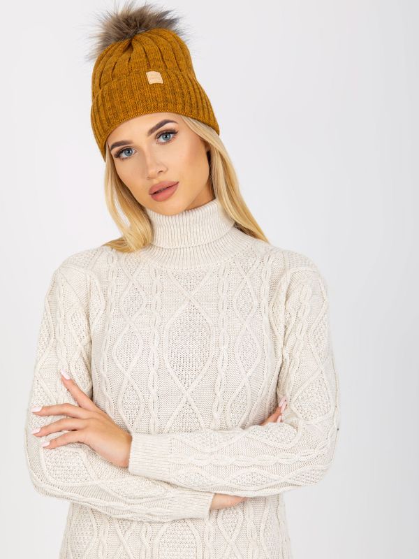 Fashionhunters Mustard winter beanie with pompom RUE PARIS