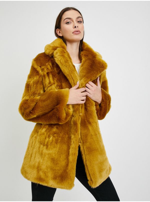 Orsay Mustard women's faux fur coat ORSAY