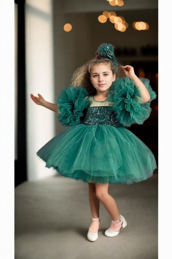 dewberry N4732 Dewberry Chiffon Sequined Girls Evening Dress-GREEN