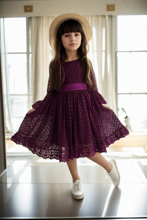 dewberry N8712 Dewberry Princess Model Girls Dress with Hat & Lace-MOR