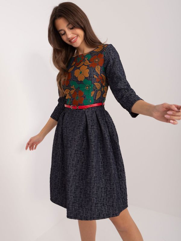 Fashionhunters Navy blue and brown flared cocktail dress