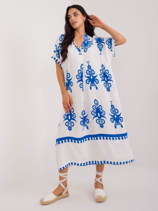 Fashionhunters Navy blue and white boho viscose dress