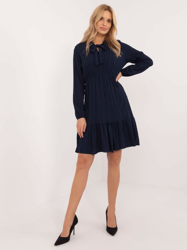 Fashionhunters Navy blue dress with ruffles and long sleeves OCH BELLA