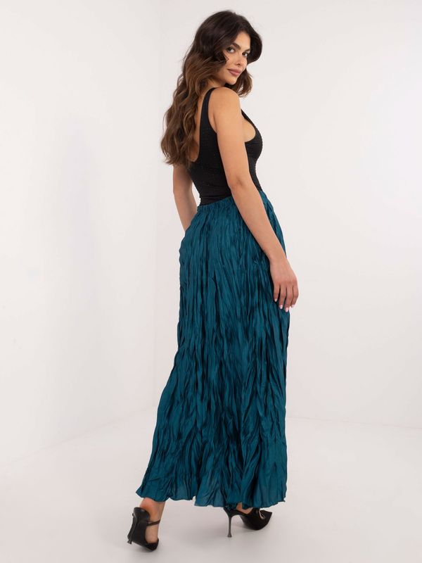 Fashionhunters Navy blue long skirt with a crease effect