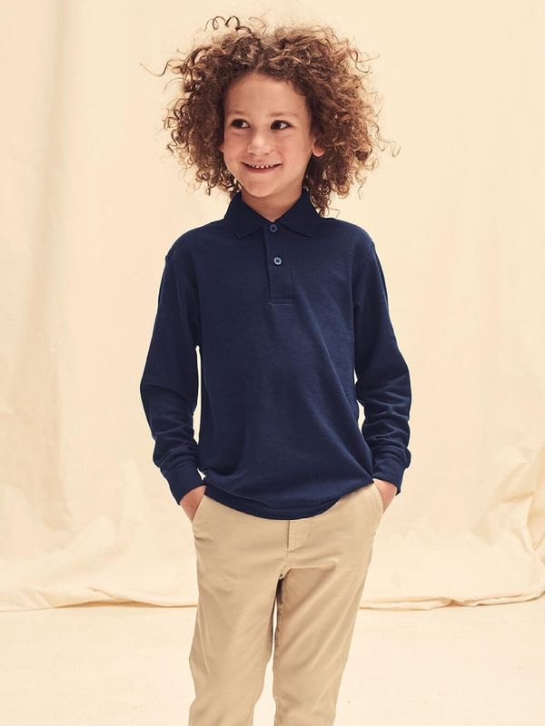 Fruit of the Loom Navy blue long sleeve polo shirt Fruit of the Loom