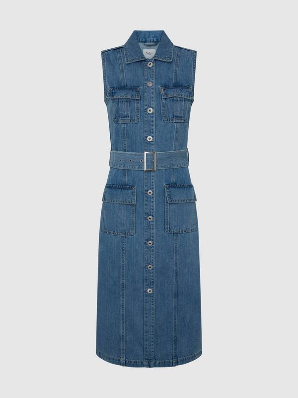 Pepe Jeans Navy blue women's denim midi dress Pepe Jeans