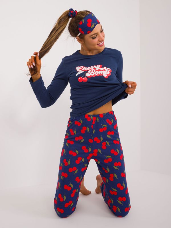 Fashionhunters Navy blue women's pajamas with inscription