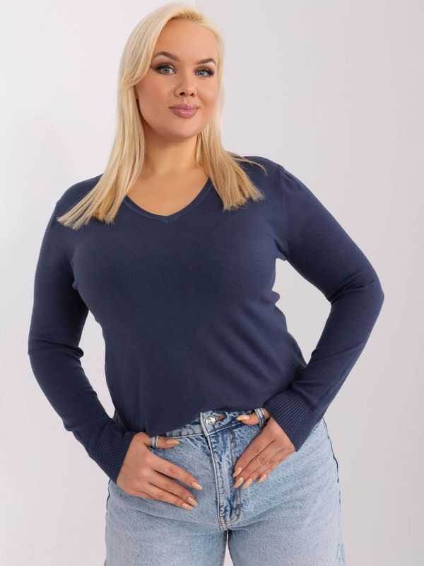 Fashionhunters Navy Blue Women's Plus Size Knit Sweater