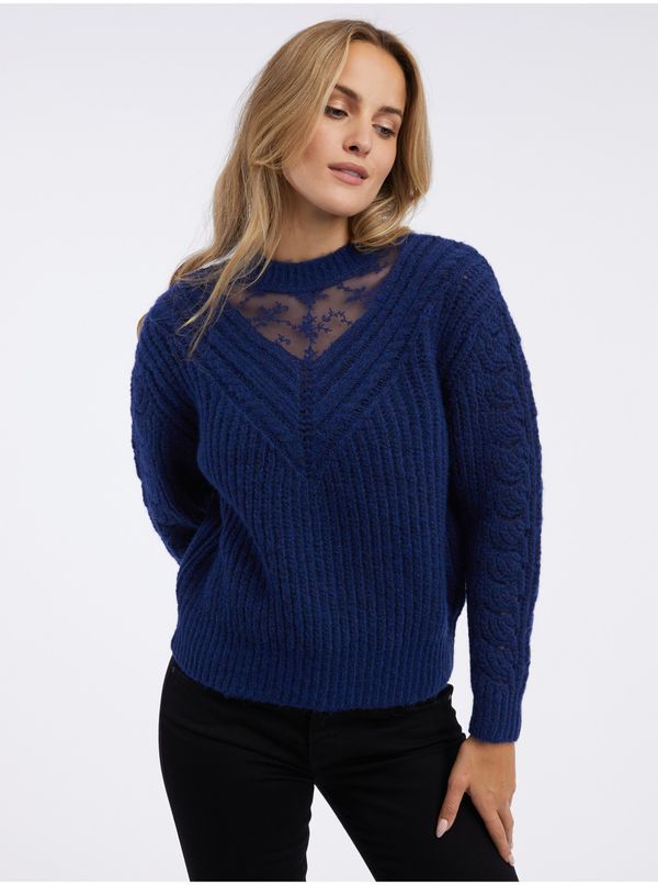 Orsay Navy blue women's sweater with lace ORSAY