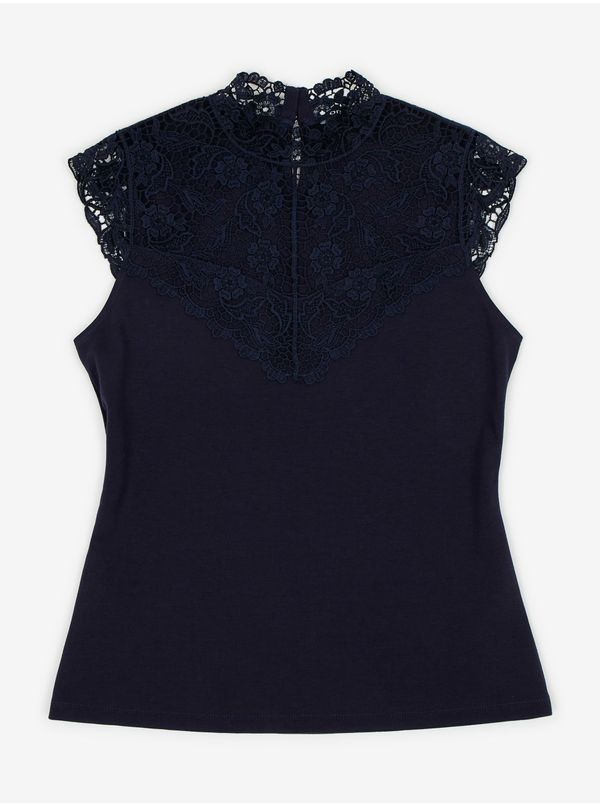Orsay Navy blue women's T-shirt with lace detail ORSAY