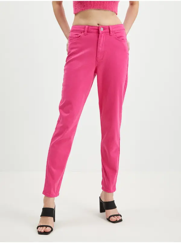 Pieces Navy Pink Women's Cropped Mom Fit Jeans Pieces Kesia - Women