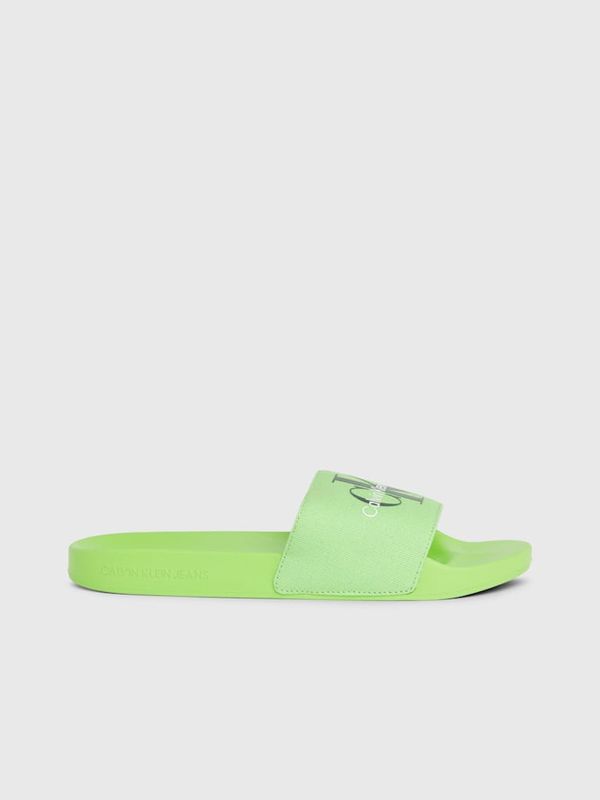 Calvin Klein Neon Green Men's Slippers Calvin Klein Slide Monogram