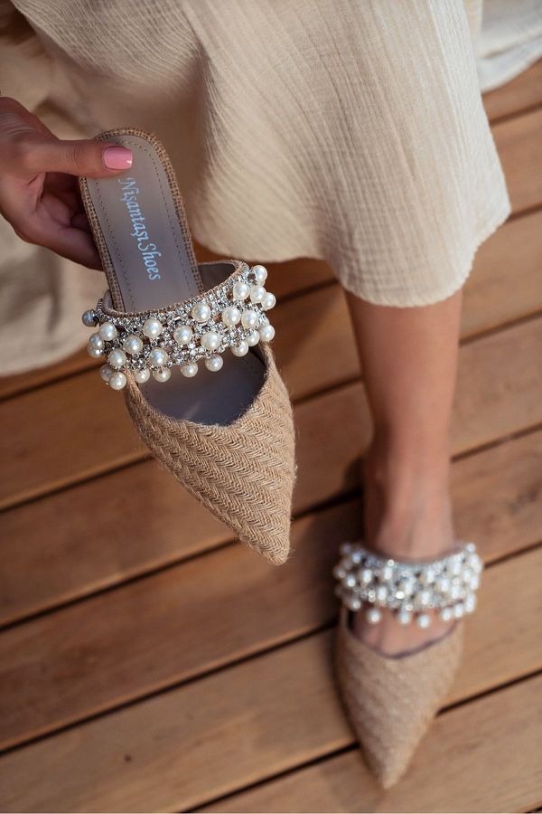 NİŞANTAŞI SHOES NİŞANTAŞI SHOES Fomax Straw Pearl Women's Slippers