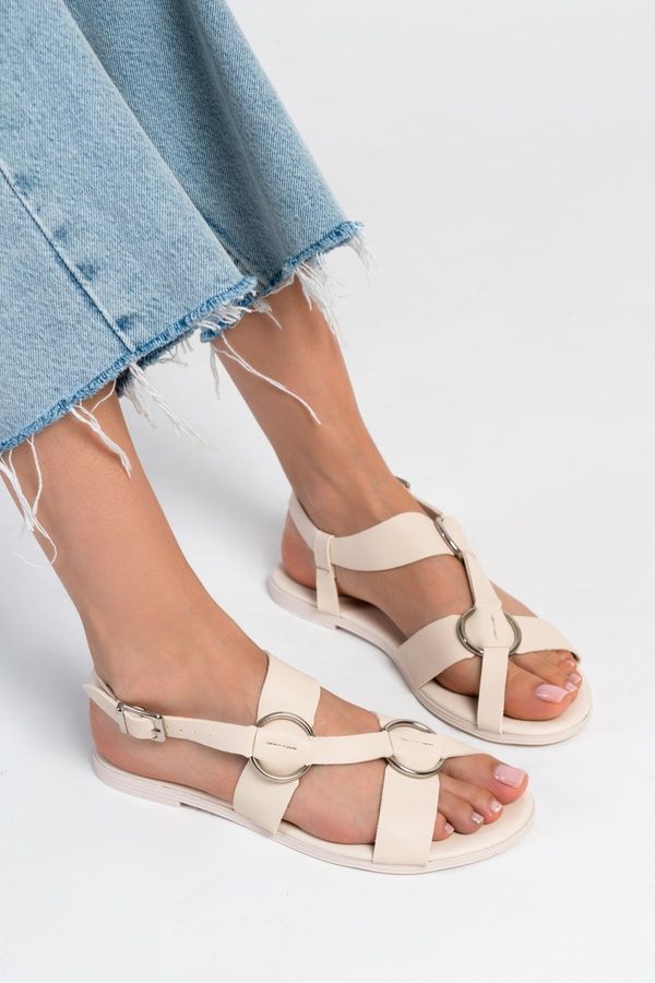 NİŞANTAŞI SHOES NİŞANTAŞI SHOES Holla Beige Matte Belt Detail Flat Sole Women's Sandals