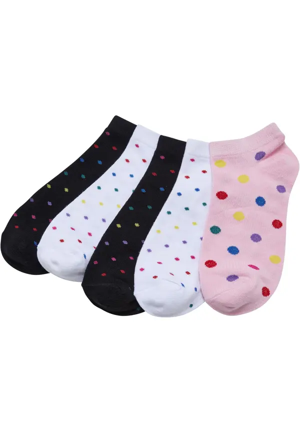 Urban Classics No Show Socks Rainbow Dots 5-Pack White/Black/Hibiskuspink