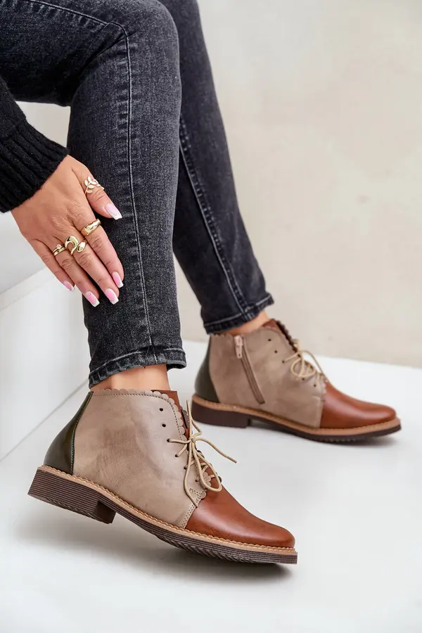 Nobo Nobo Leather Ankle Boots On A Flat Heel Brown Zazoo 4078