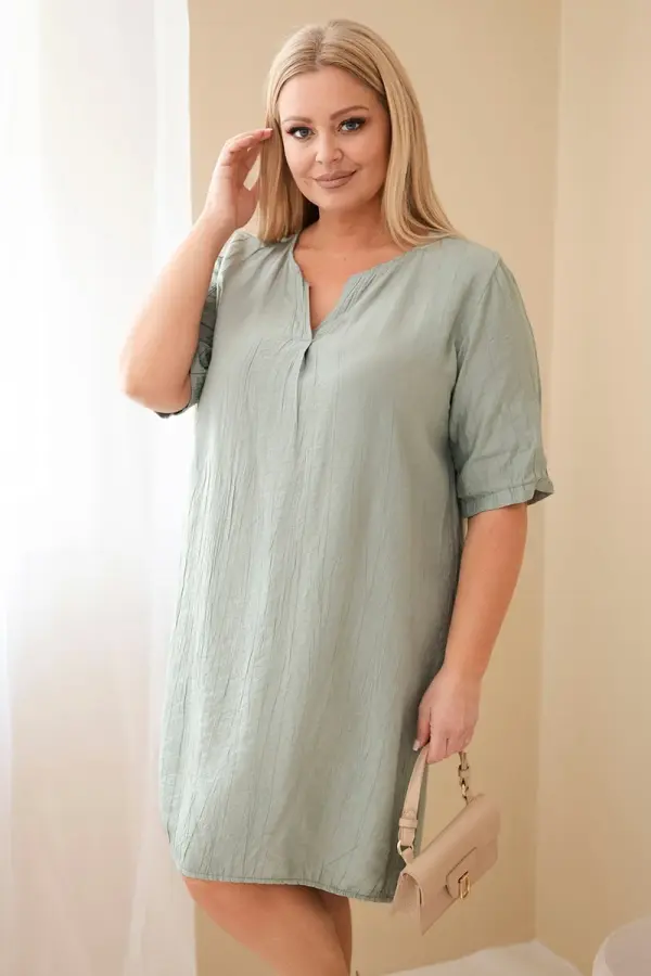 Kesi Włoski Obleka iz viskoze za večje številke s kratkimi rokavi