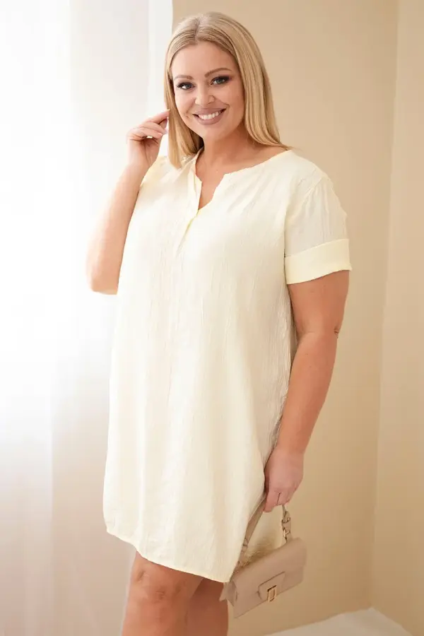 Kesi Włoski Obleka Kesi plus size s kratkimi rokavi, rumena