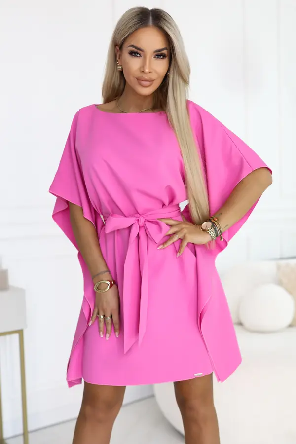 NUMOCO Obleka Numoco v barvi fuksije z zavezovanjem v pasu