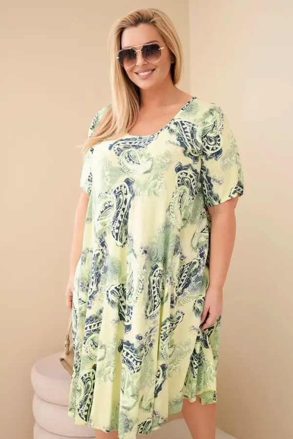 Kesi Włoski Obleka za večje številke s kratkimi rokavi, paisley vzorec