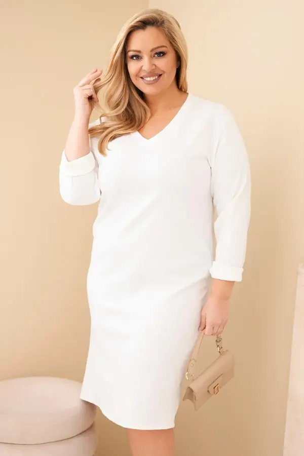 Kesi Włoski Obleka za večje številke z V-izrezom, bela