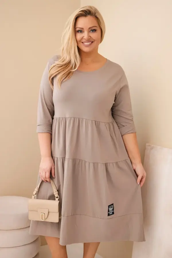 Kesi Włoski Obleka za večje številke z volančki in napihnjenimi rokavi