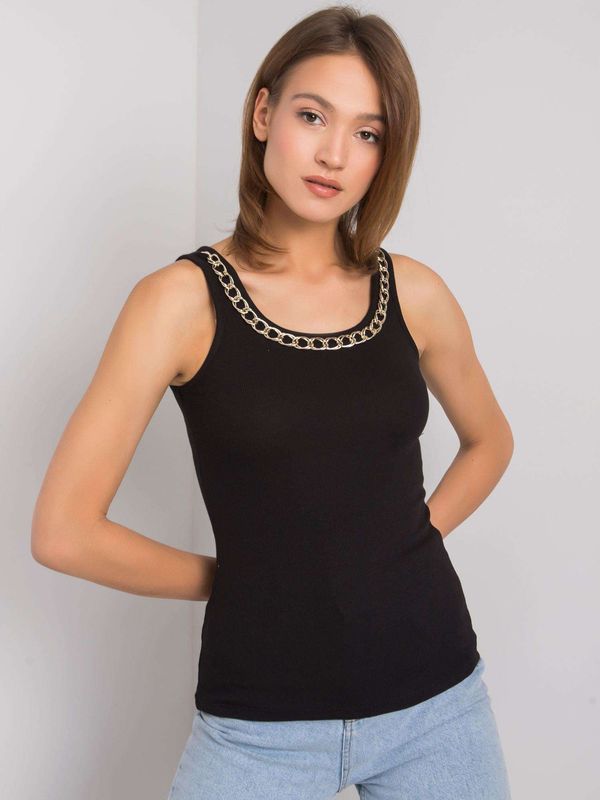 Fashionhunters OCH BELLA Black ribbed top with chain