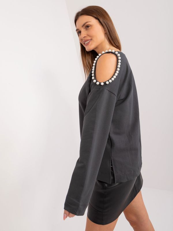 Fashionhunters Off-the-shoulder graphite cotton blouse